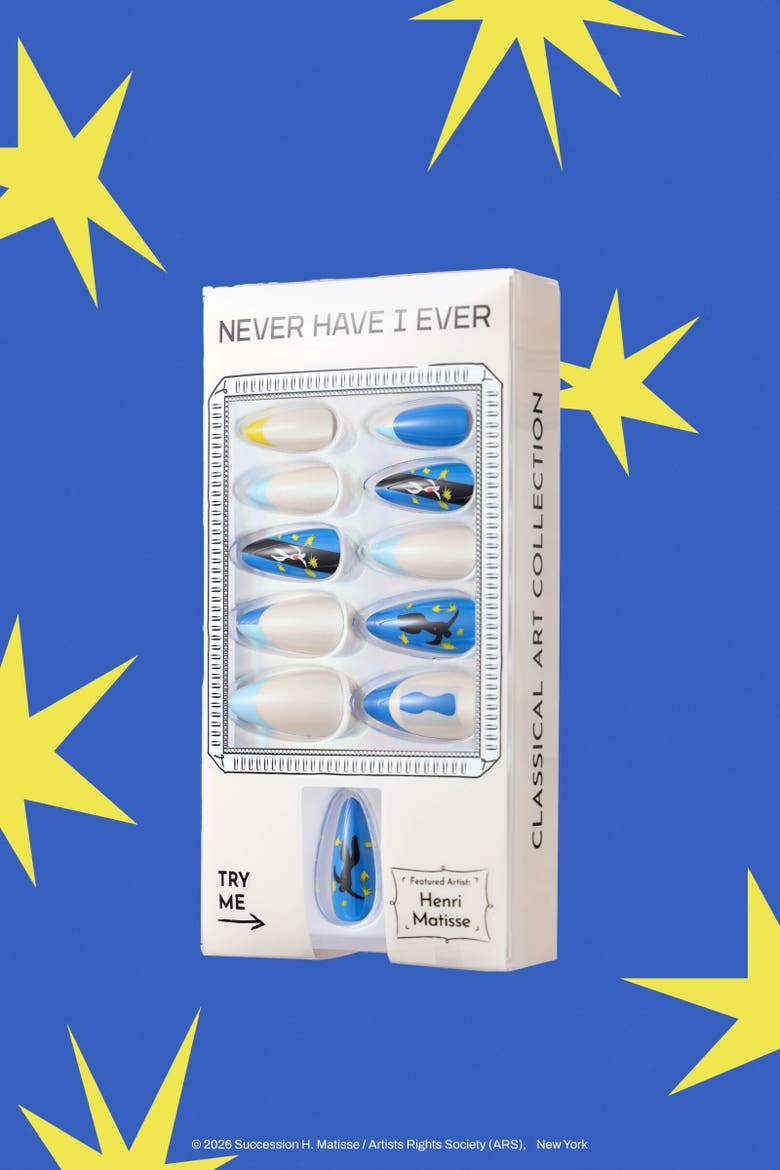 Henri Matisse Icarus Almond Press On Nails, Alternate, color, Blue