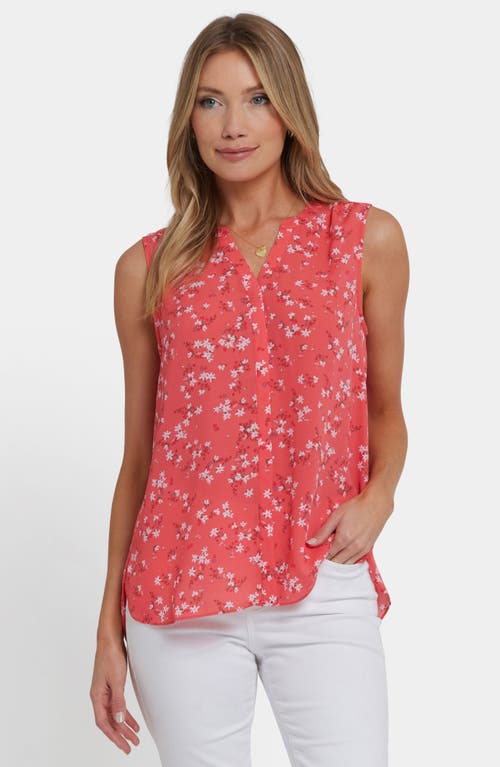 Nydj Print Pleat Back Sleeveless Split Neck Blouse
