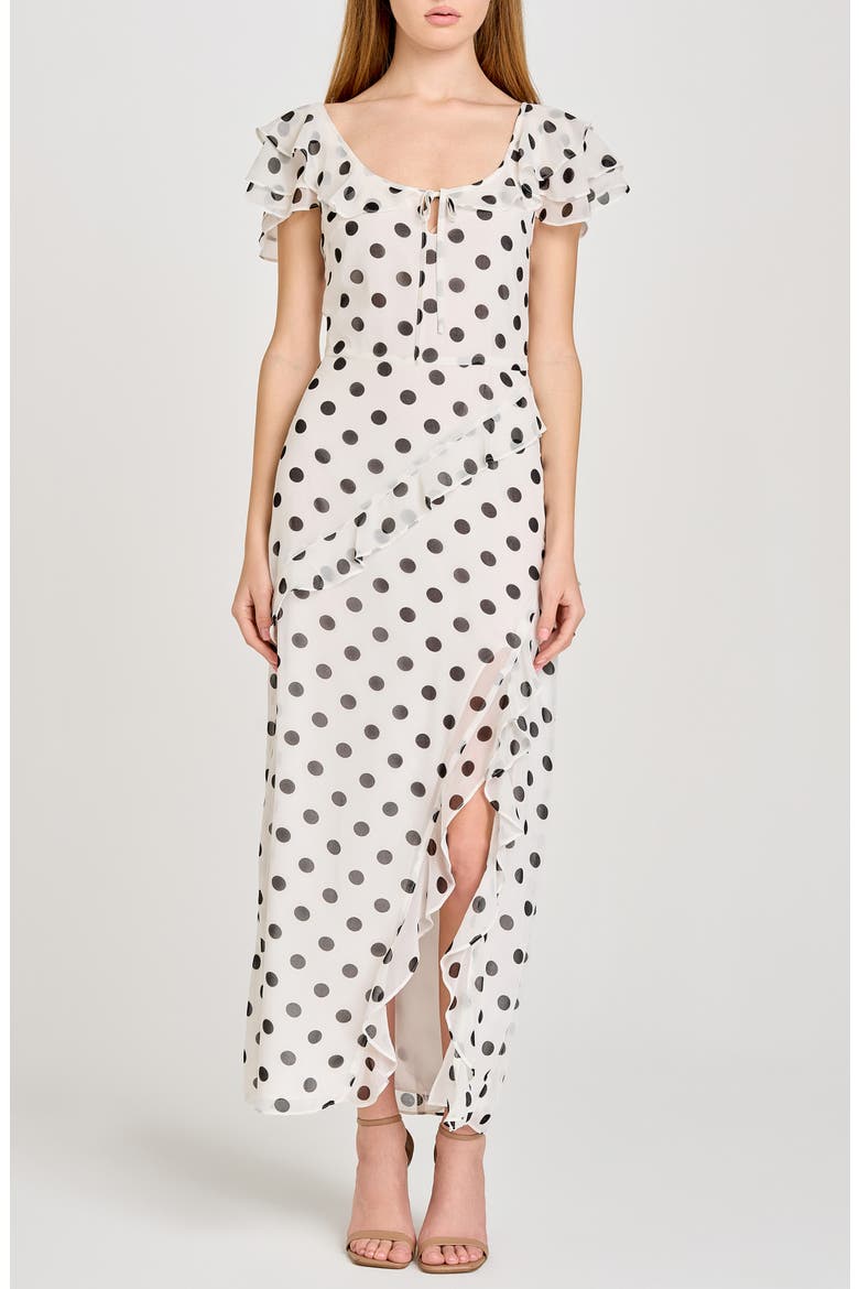 Violetta Polka Dot Ruffle Sleeve Dress, Main, color, IVORY POLKA DOT