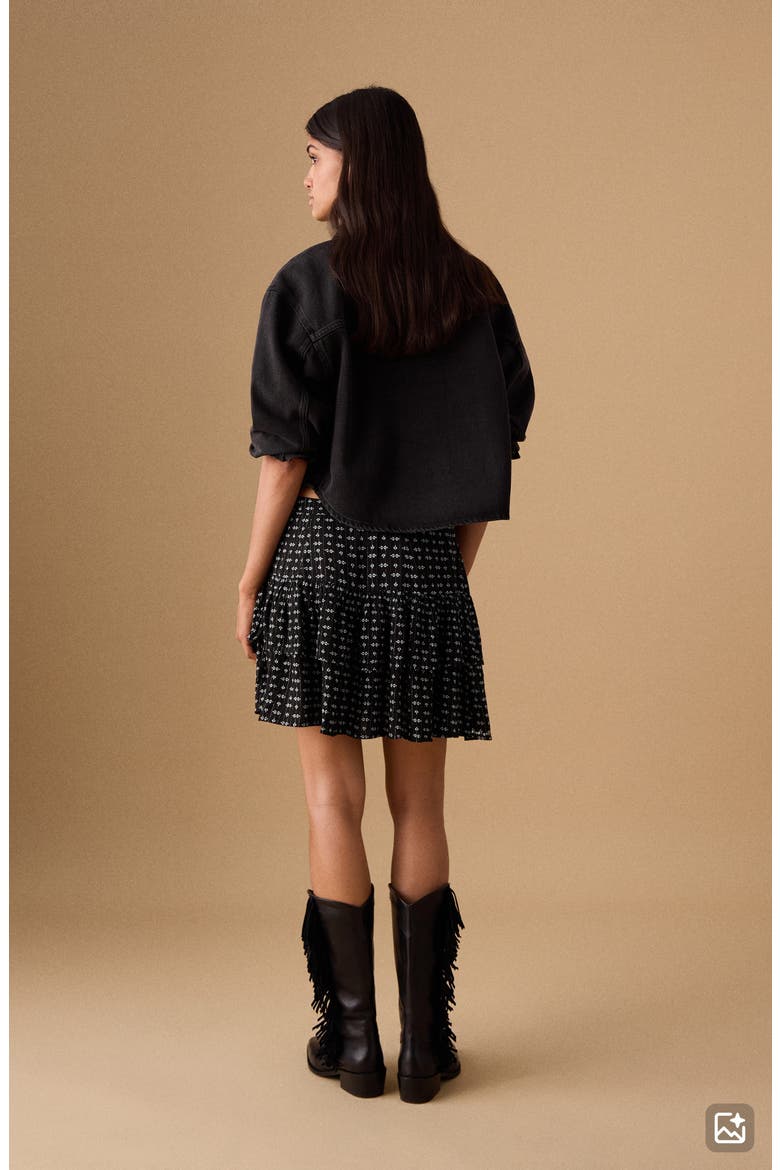 Print Sequin Layered Ruffle Miniskirt, Alternate, color, BLACK