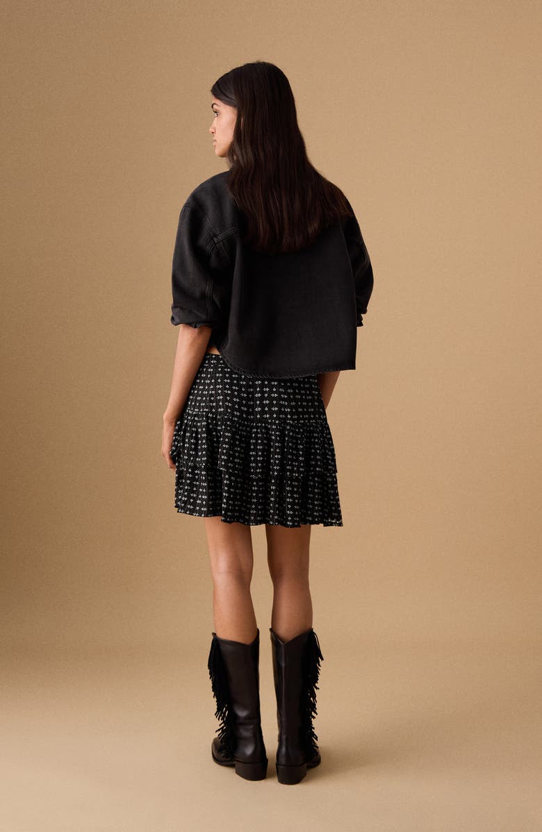 MANGO TEEN Print Sequin Layered Ruffle Miniskirt, Alternate, color, Black