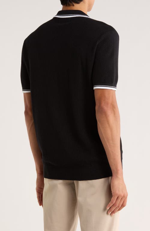 Original Penguin Textured Johnny Collar Cotton Polo In Black