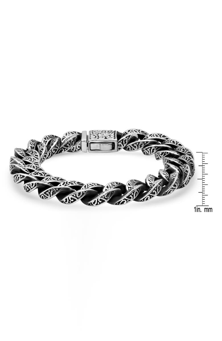HMY JEWELRY Men's Oxidized Stainless Steel Scroll Chain Bracelet, Alternate, color, Metallic