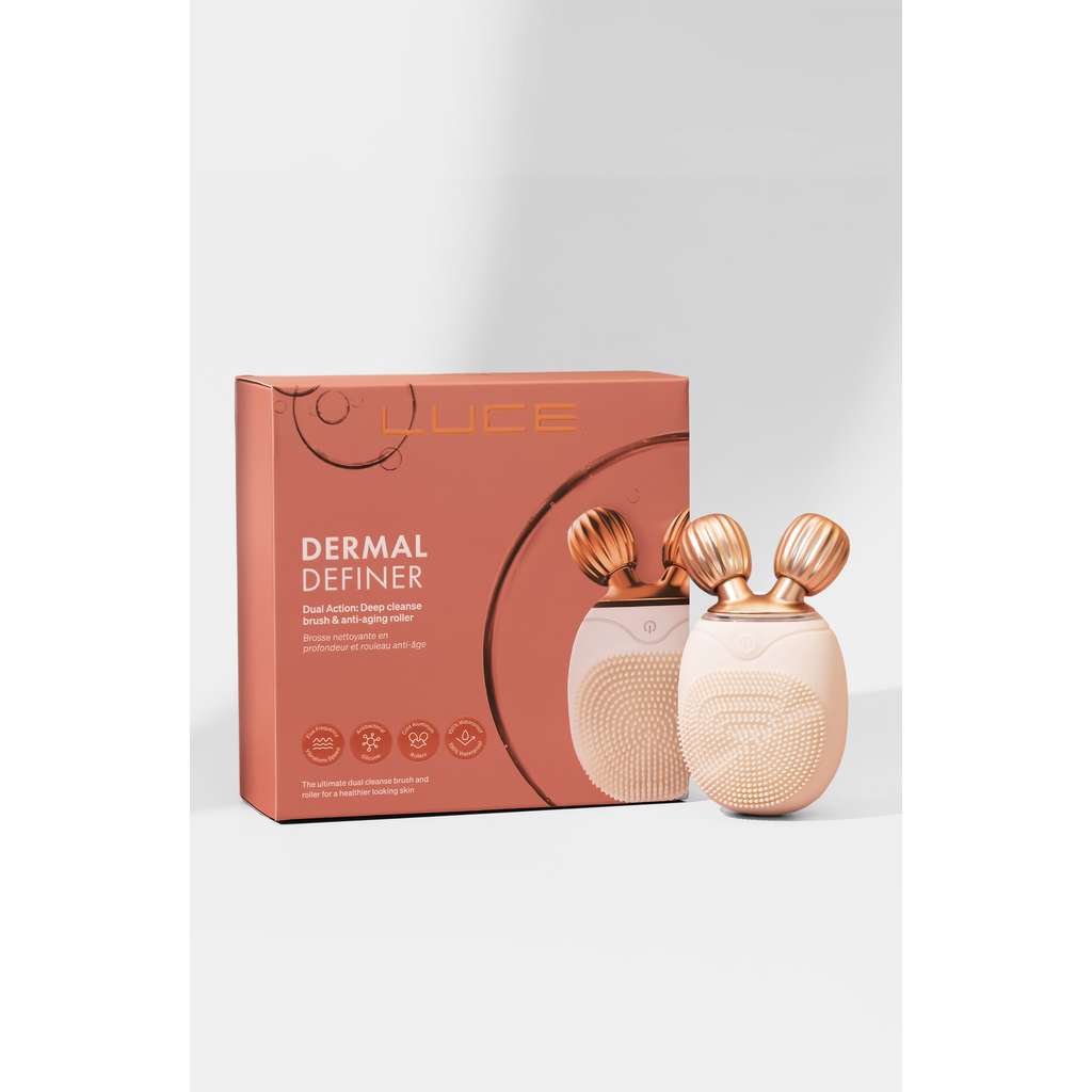 LUCE BEAUTY Dual-Sided Cleansing Face Brush, Massager & Roller - Travel-Friendly in Ivory  product