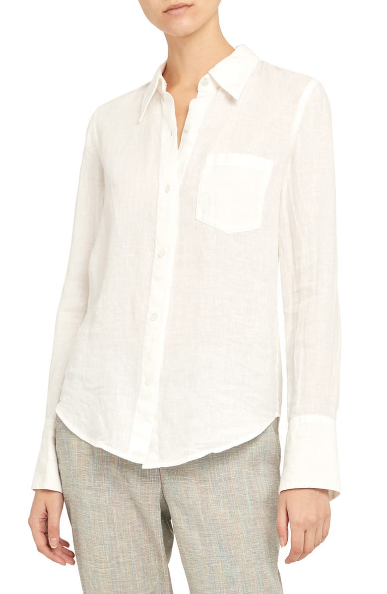 Theory Linen Button-Up Shirt, Main, color, White