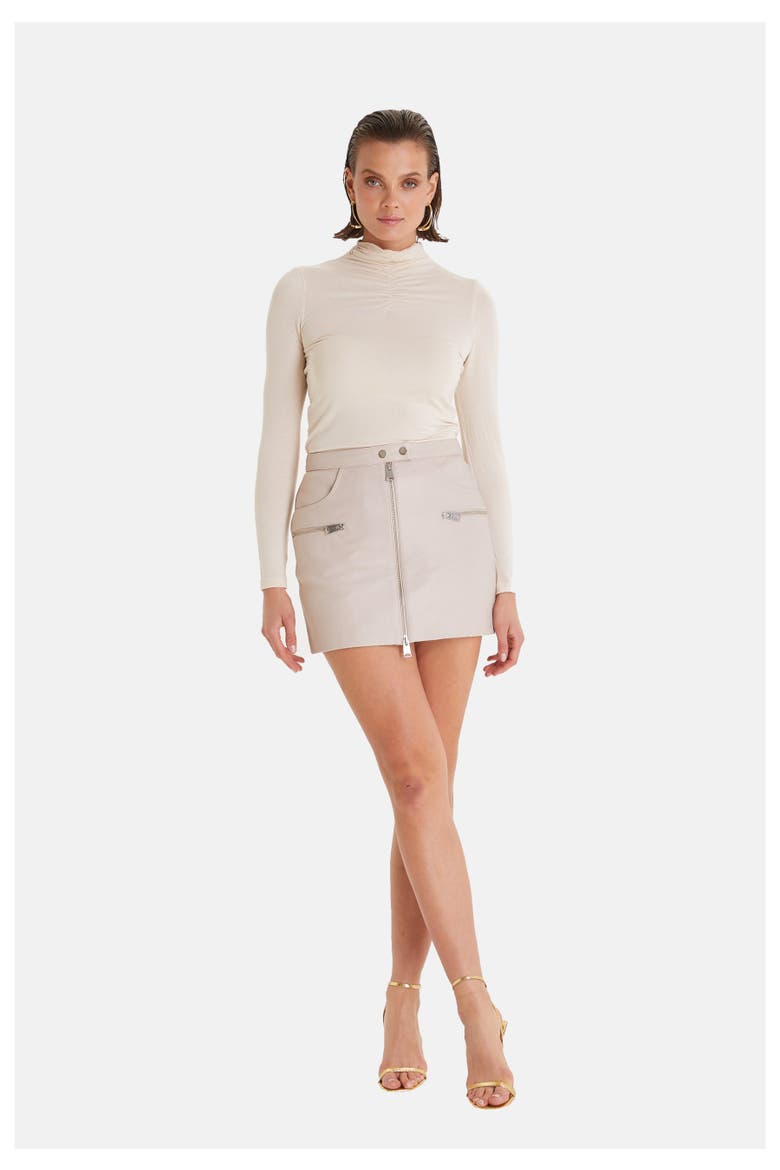 Women's Leather Fashion Skirt, Alternate, color, Beige