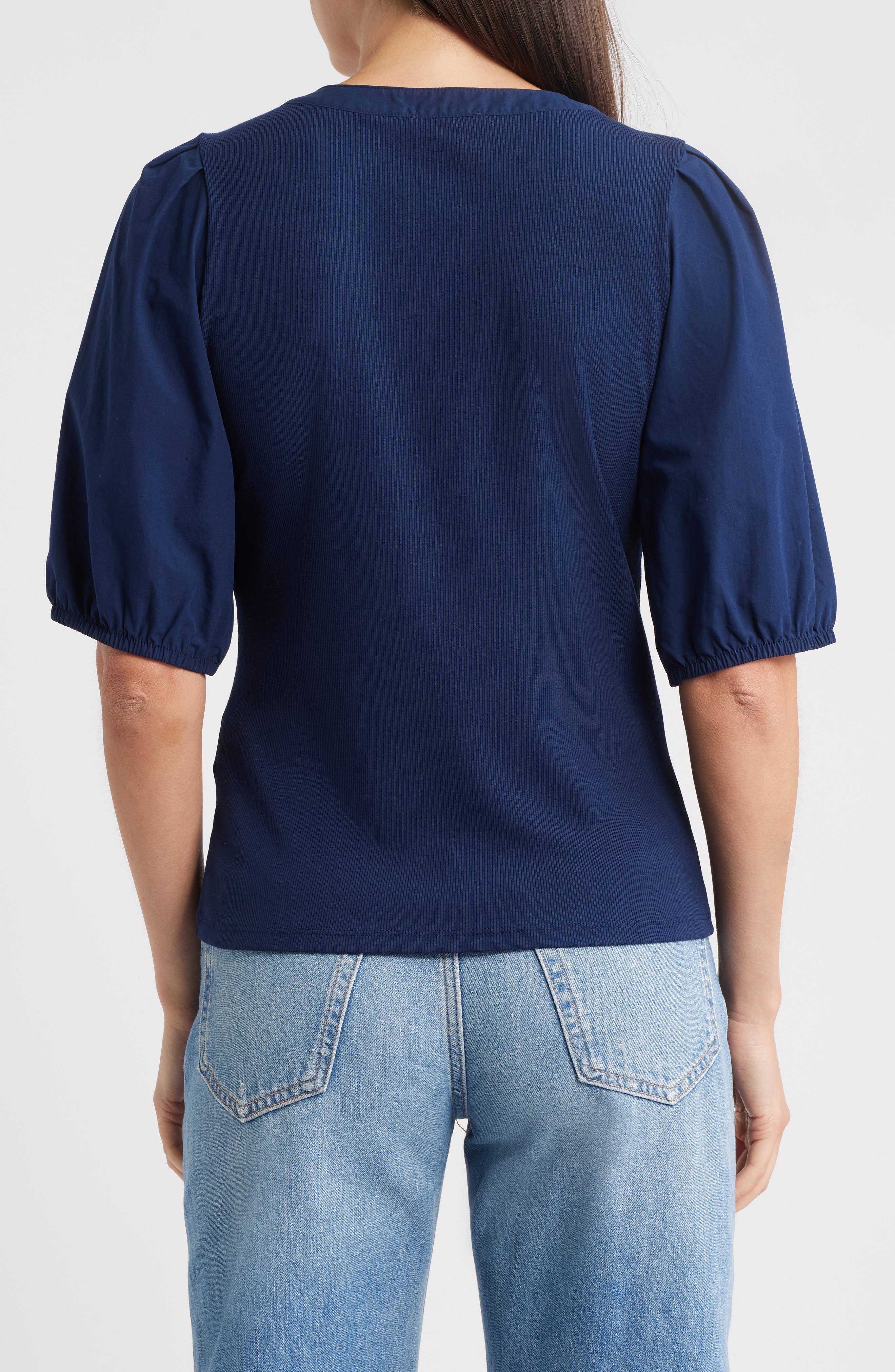 Puff-Sleeve Henley Knit Top - image 4