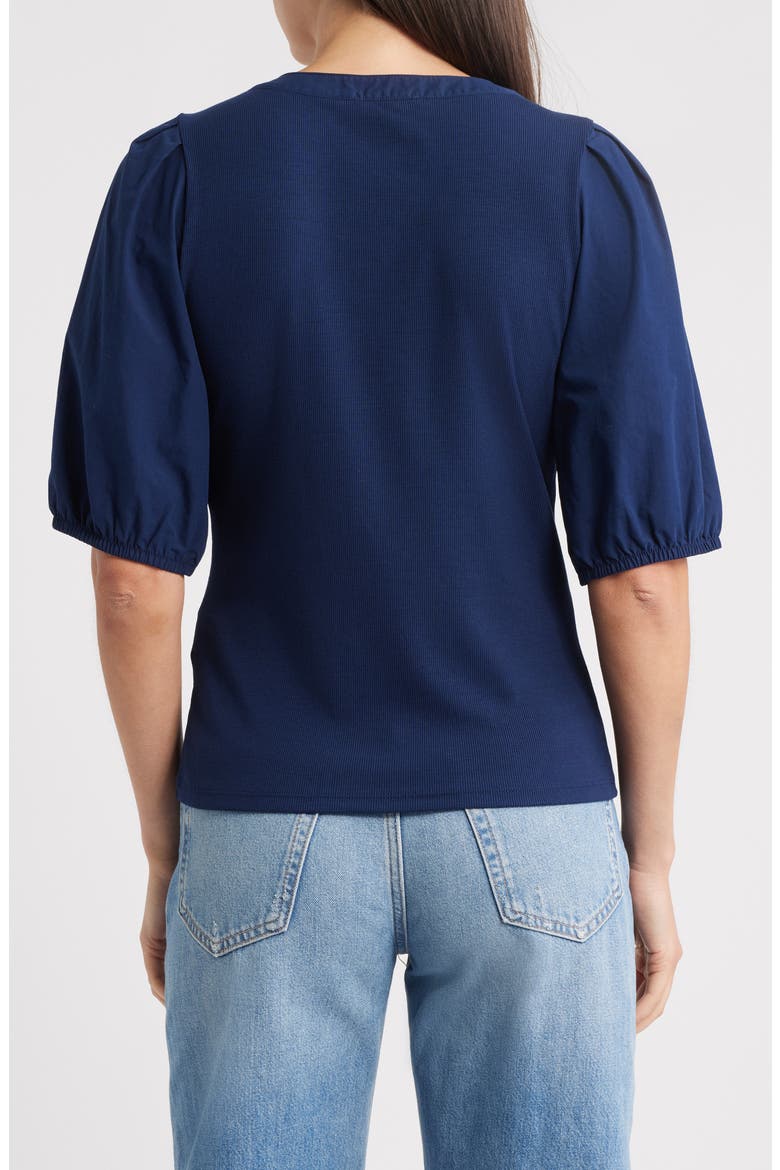 Puff-Sleeve Henley Knit Top, Alternate, color, MIDNIGHT NAVY