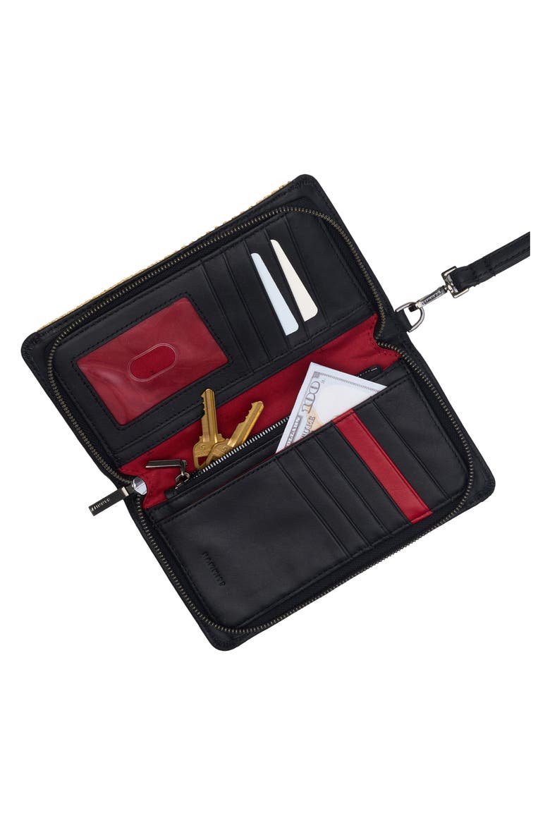 Bryant Wallet, Alternate, color, NOIR SMOOTH RAFFIA/ GUNMETAL