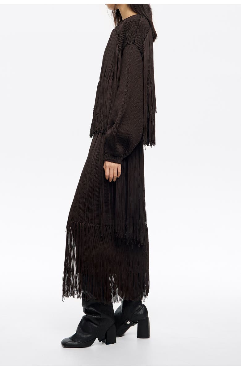Bimba y Lola Fringed Knit Skirt, Alternate, color, Brown