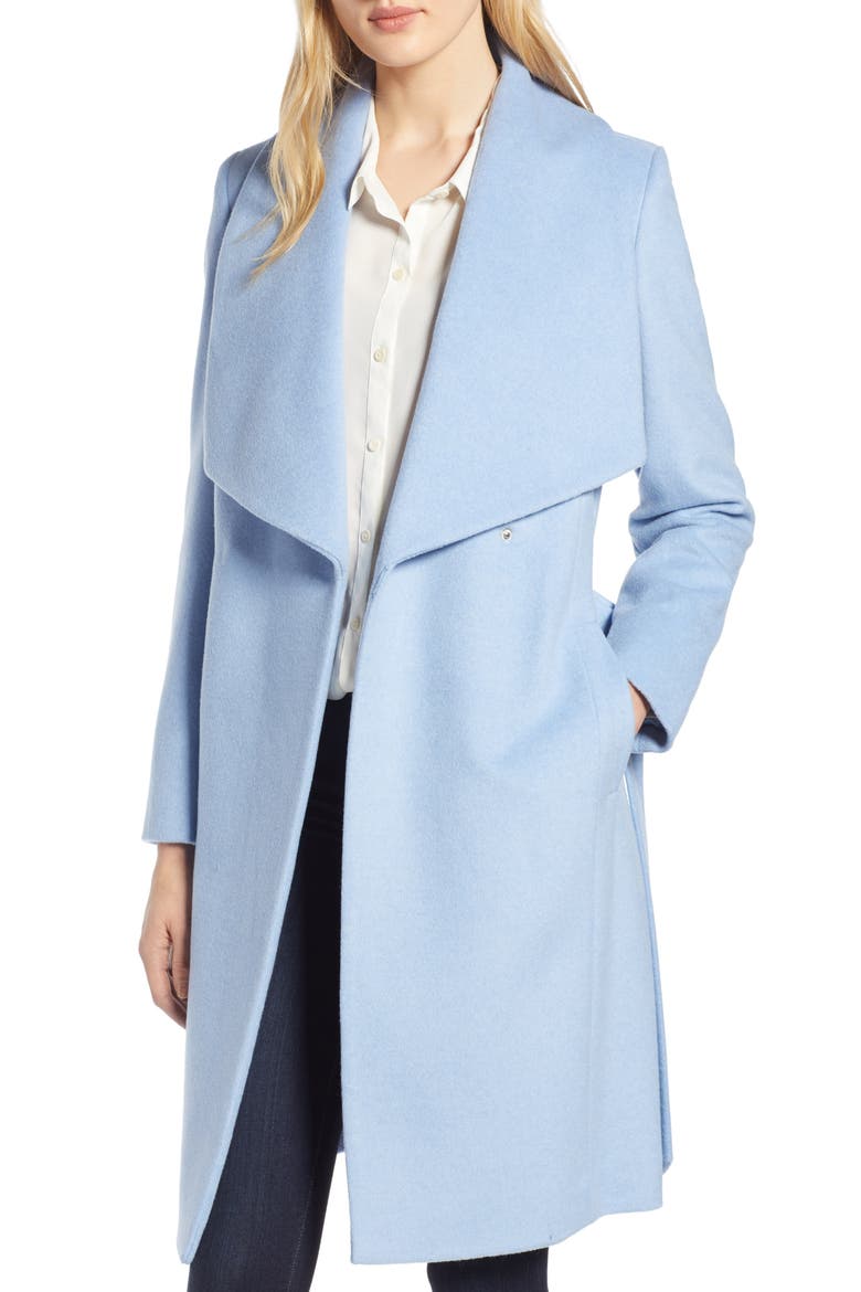 Slick Wool Blend Wrap Coat, Alternate, color, ICE BLUE