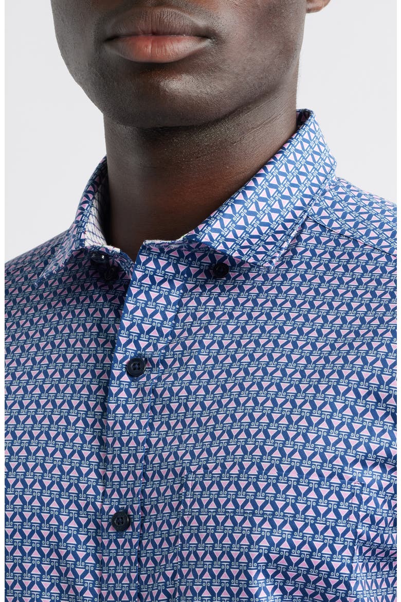 Martini Print Cotton Button-Up Shirt, Alternate, color, PINK/NAVY
