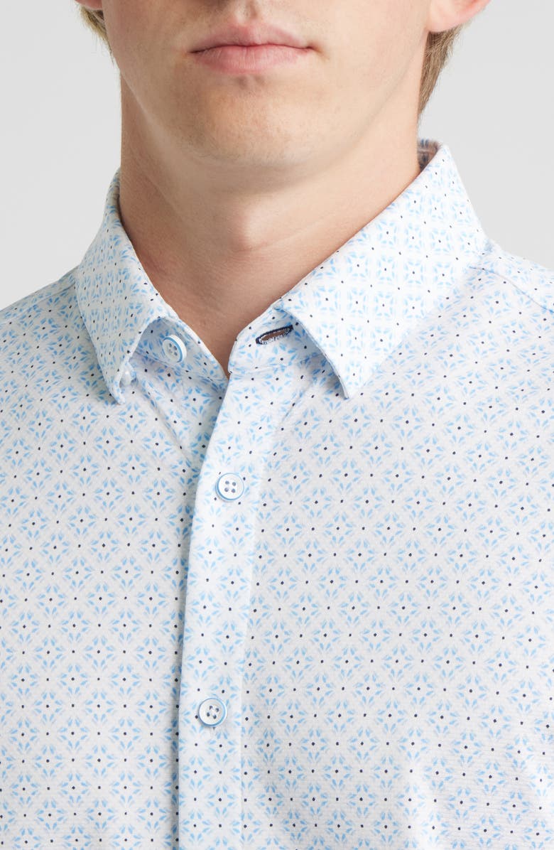 Mizzen+Main Halyard Trim Fit Short Sleeve Performance Button-Up Shirt, Alternate, color, White Radial Diamond