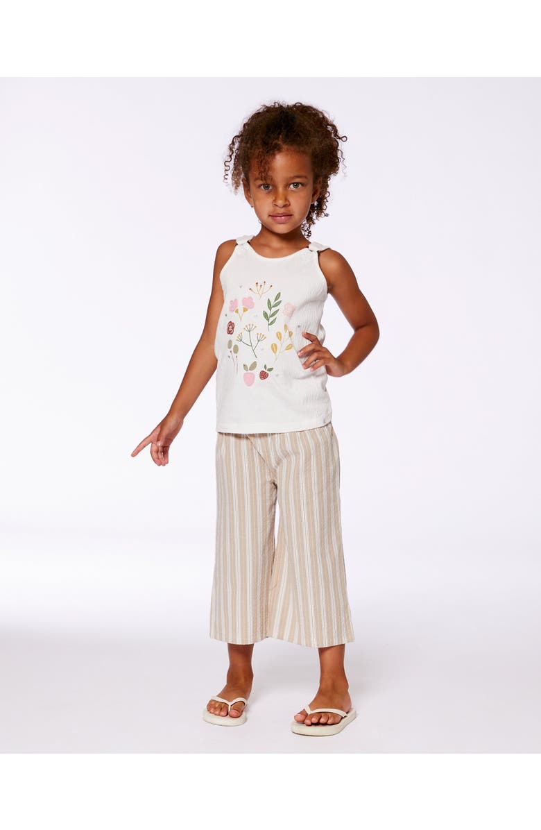 Deux par Deux Girl's Wide Leg Capri Linen Pant White And Sage Striped, Alternate, color, 