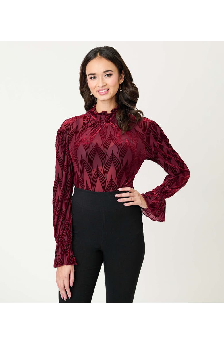 Unique Vintage Donna Blouse, Alternate, color, Burgundy Lace