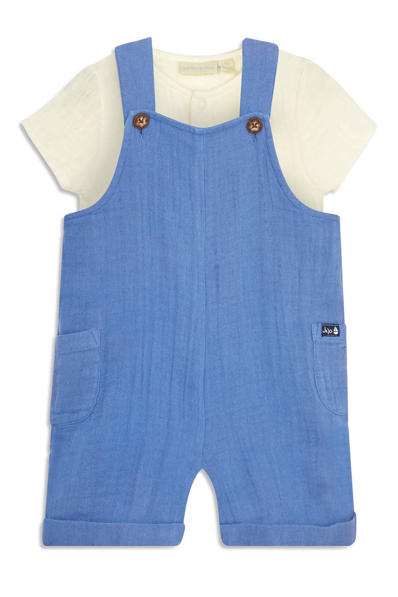 Cotton Bodysuit & Shortalls Set, Main, color, BLUE