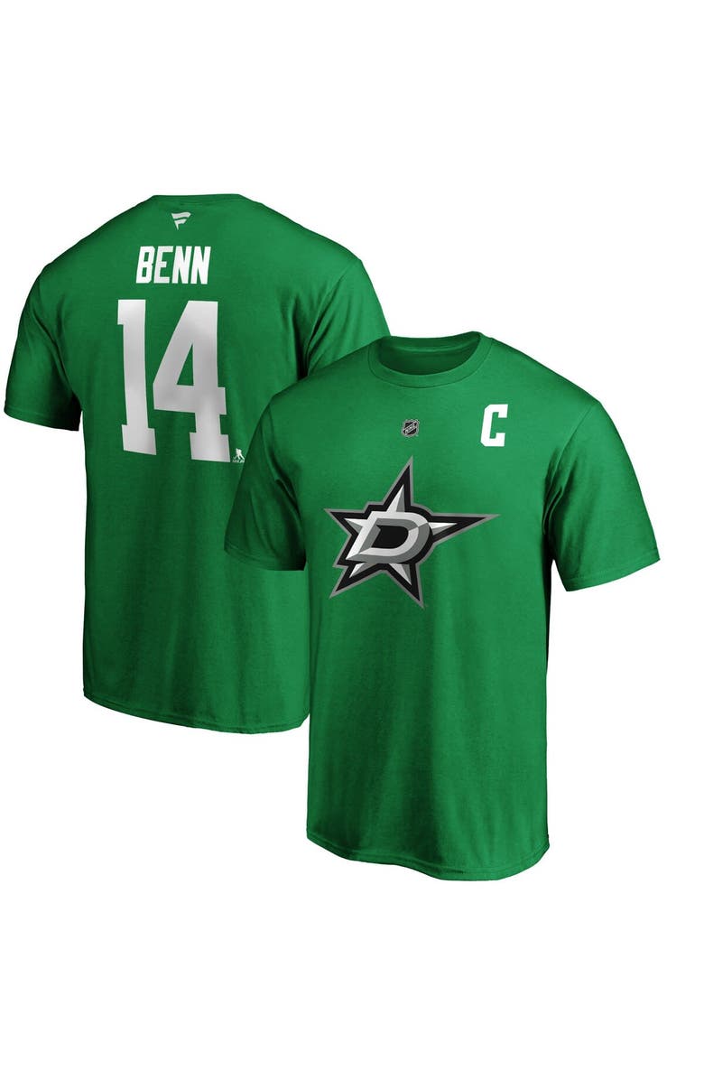 FANATICS Men's Fanatics Branded Jamie Benn Kelly Green Dallas Stars Authentic Stack Name & Number T-Shirt, Main, color, Kelly Green