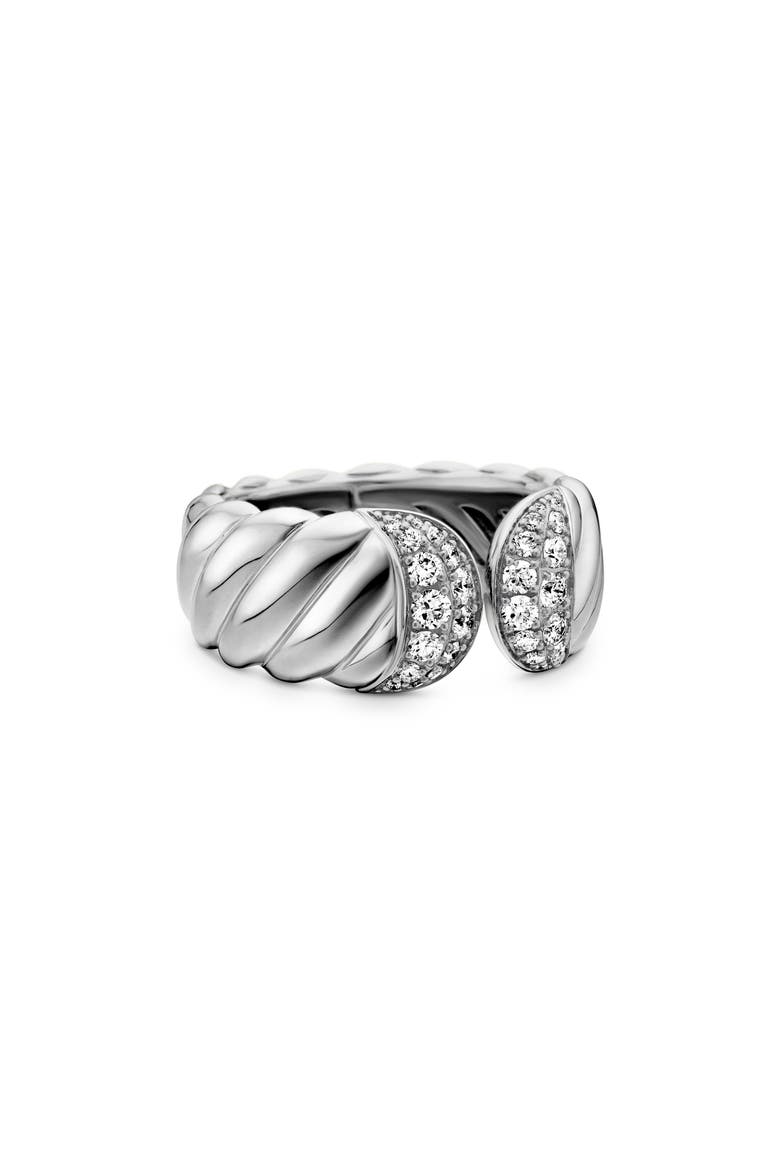Sculpted Cable Ring with Pavé Diamonds, Alternate, color, DIAMOND/ SILVER