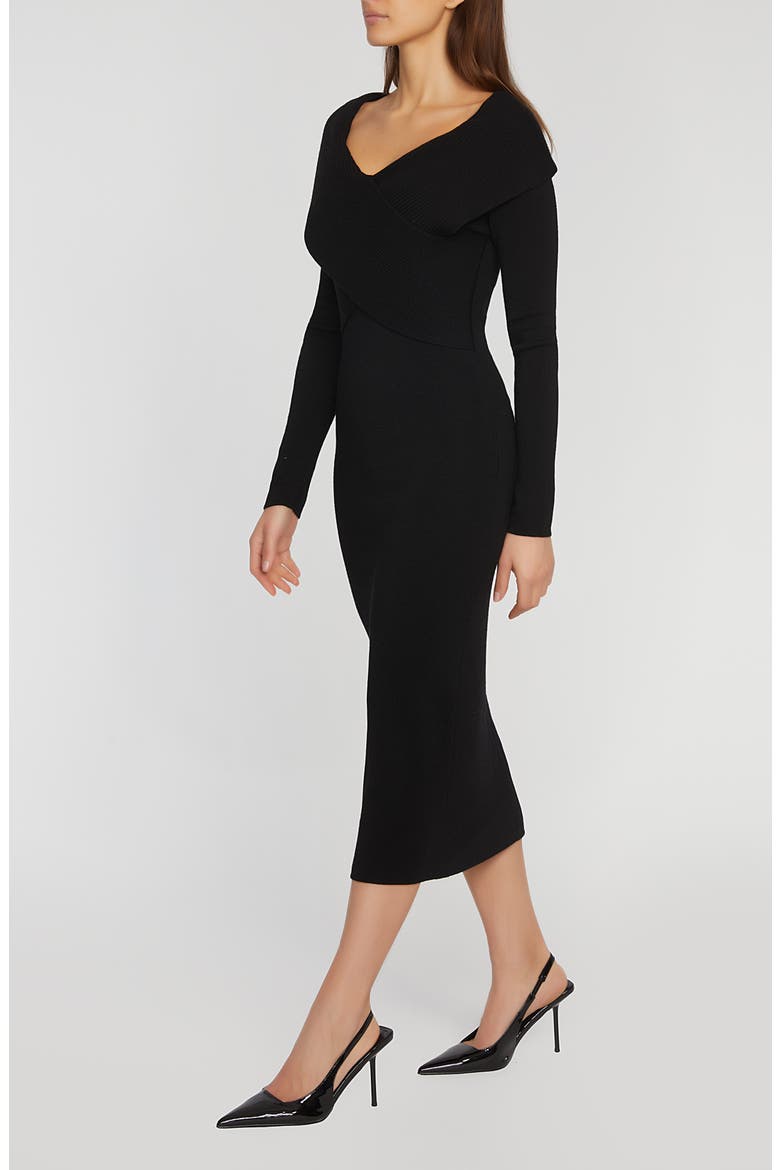 The Rowan Long Sleeve Merino Wool Midi Sweater Dress, Alternate, color, NOIR BLACK