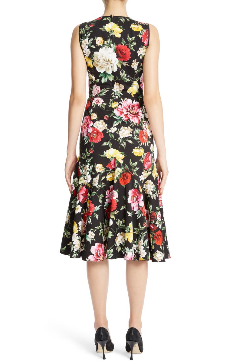 Dolce&Gabbana Floral Print Flare Hem Dress, Alternate, color, Black