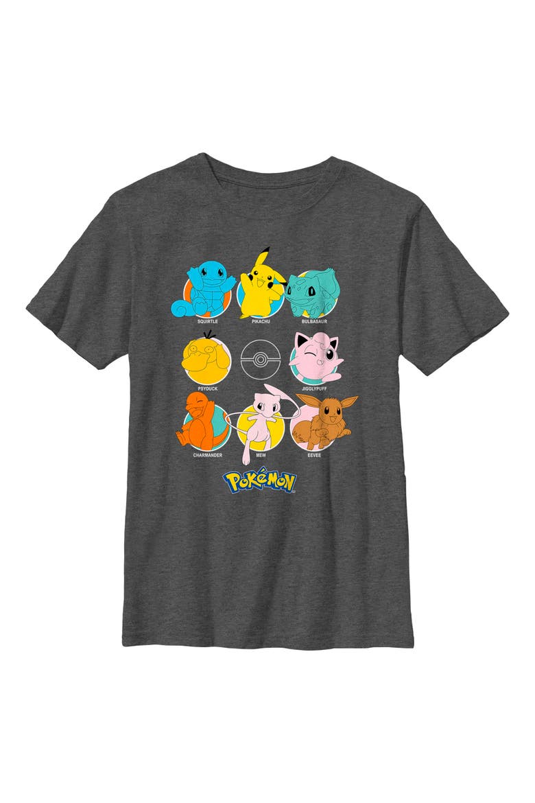 Boy's Pokemon Character Circles Graphic Tee, Main, color, Charcoal Heather