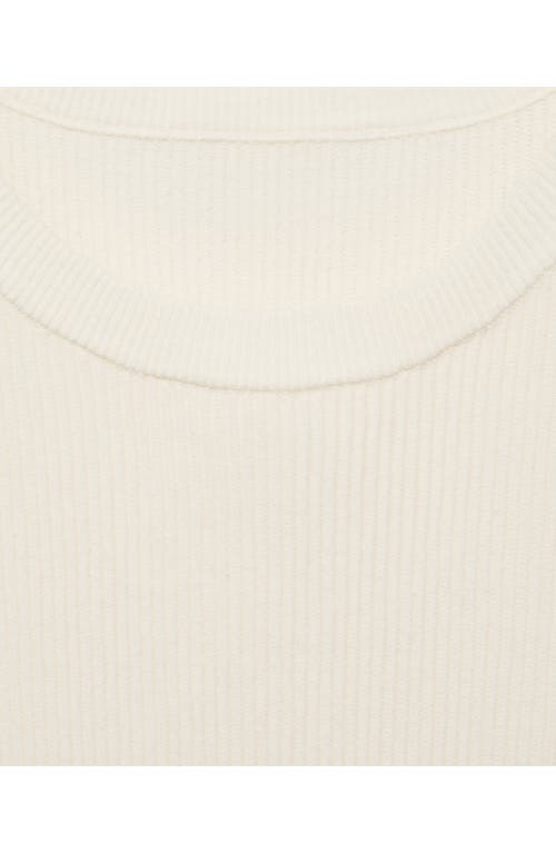 Mango Ottom Pleated Long Sleeve Stretch Rib Minidress In Ecru