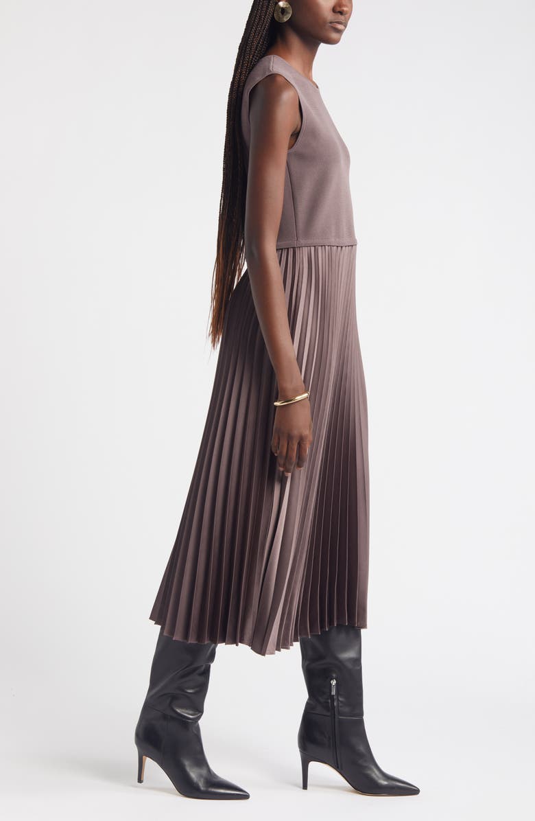 Nordstrom Pleated Mixed Media Midi Dress, Alternate, color, Grey Plum