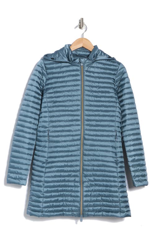 Save The Duck Chiara Hooded Shiny Long Puffer Jacket In Atilan Grey