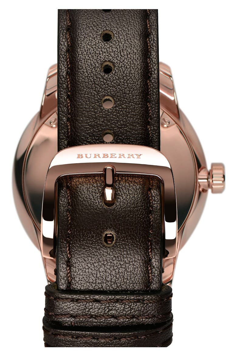 Check Stamped Round Dial Watch, 40mm, Alternate, color, CHOCOLATE BROWN/ ROSE GOLD