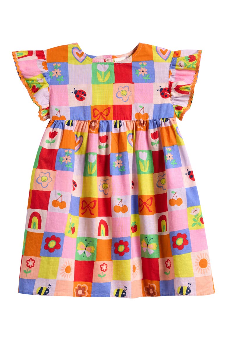 Kids' Rainbow Check Frill Dress, Main, color, PINK