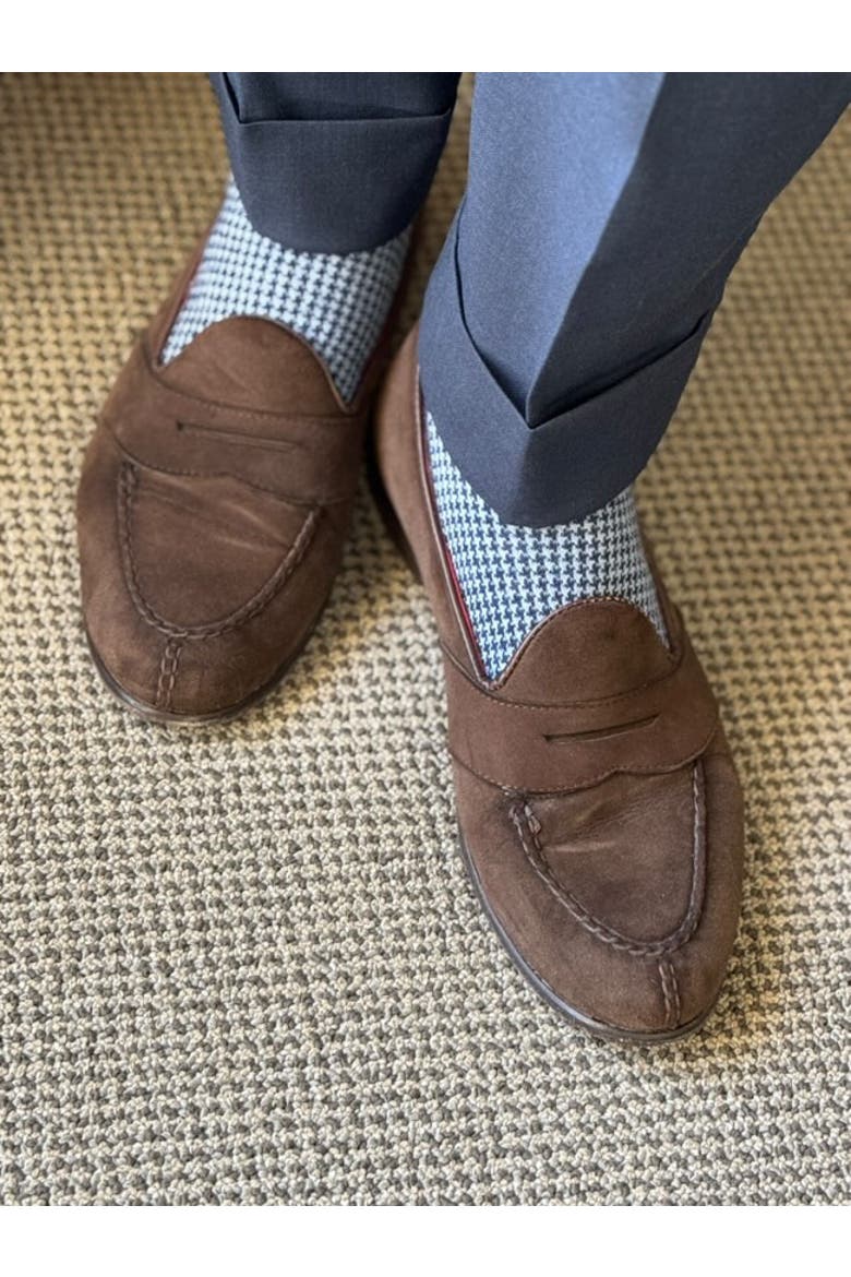 Charlie Over The Calf Houndstooth Merino Wool Socks, Alternate, color, Navy and Light Blue