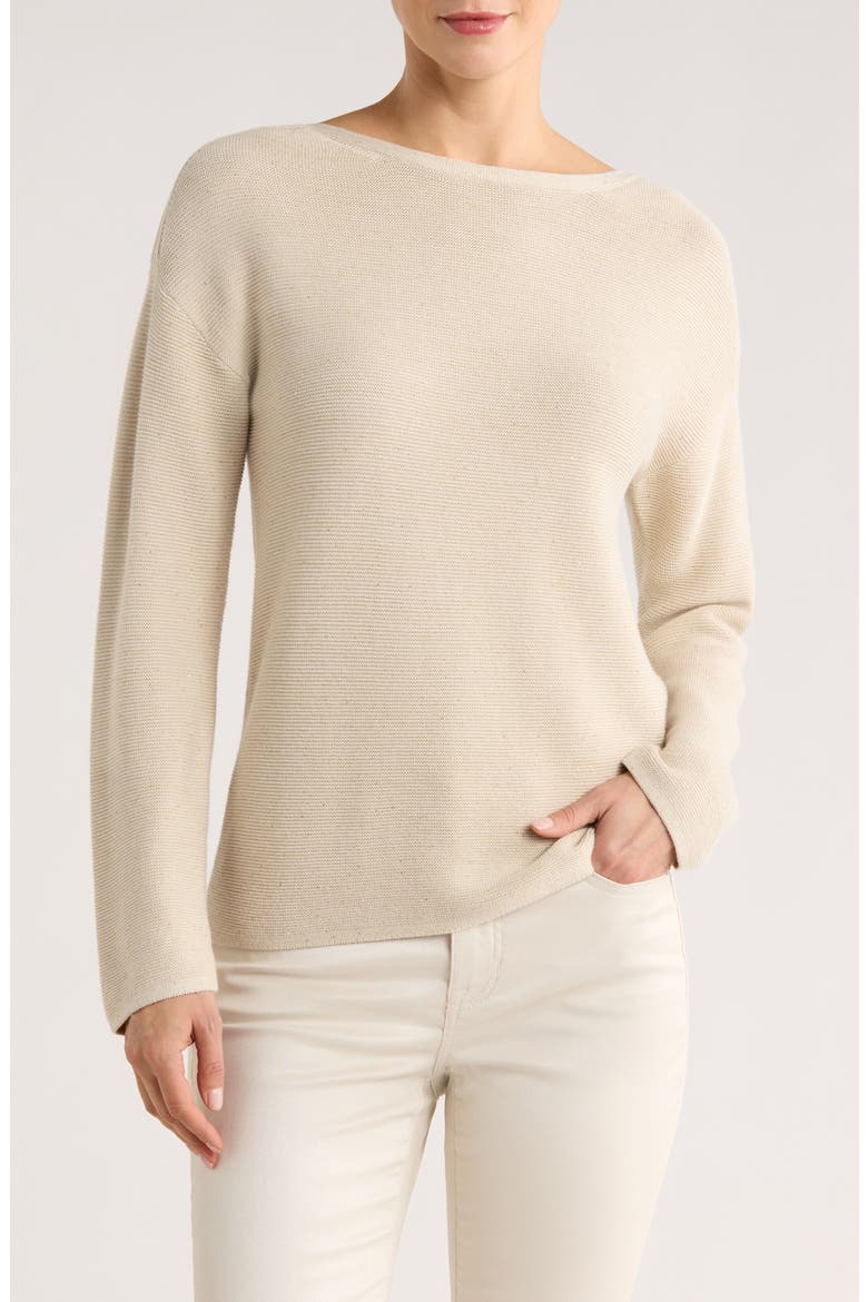 Crystal Sands Sequin Relaxed Fit Cotton Blend Sweater, Main, color, SEEDPEARL