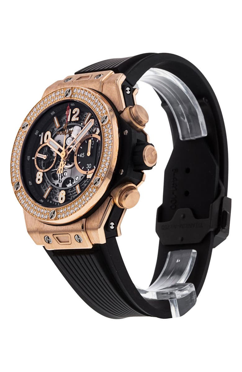 Watchfinder & Co. Hublot Preowned Big Bang Diamond Chronograph Rubber Strap Watch, 42mm, Alternate, color,