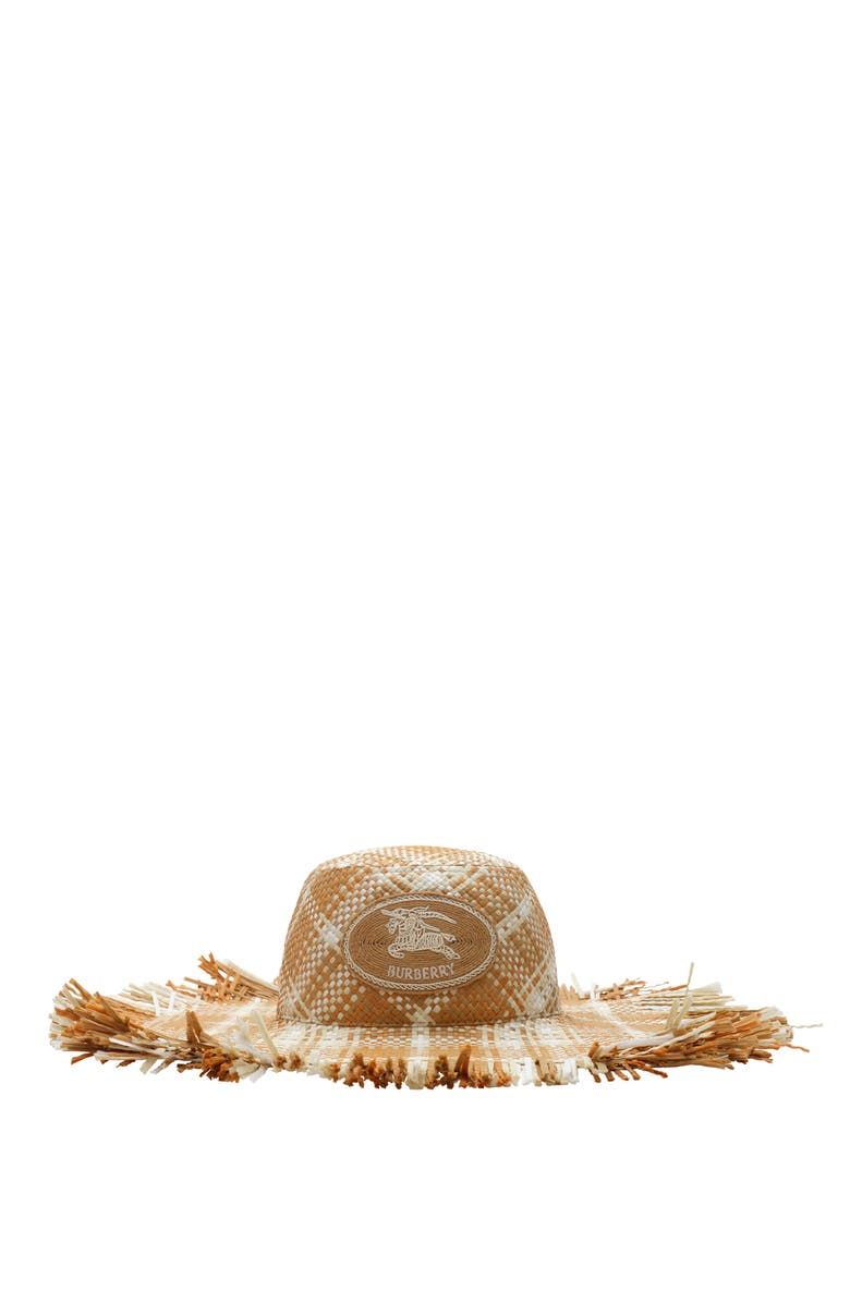 Burberry Knight Stamp Raffia-effect Sun Hat, Main, color, Finch Beige