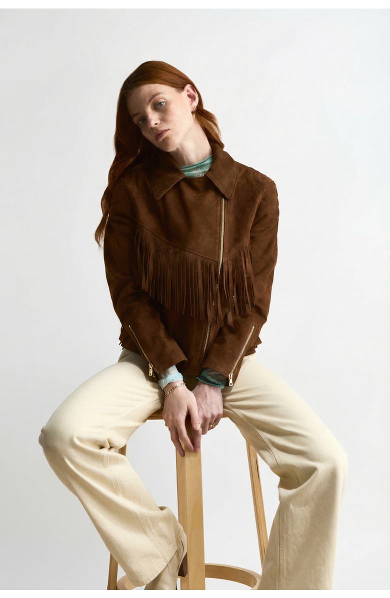 FURNIQ UK Lara Fringe Suede Jacket, Alternate, color, 