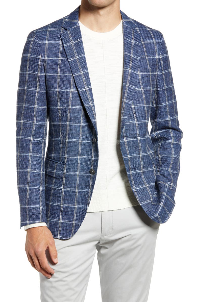 BOSS Hartley Classic Fit Plaid Cotton Blend Sport Coat, Main, color, 