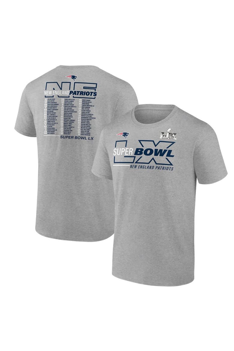 Men's Fanatics  Heather Gray New England Patriots Super Bowl LX Roster T-Shirt, Main, color, Heather Gray