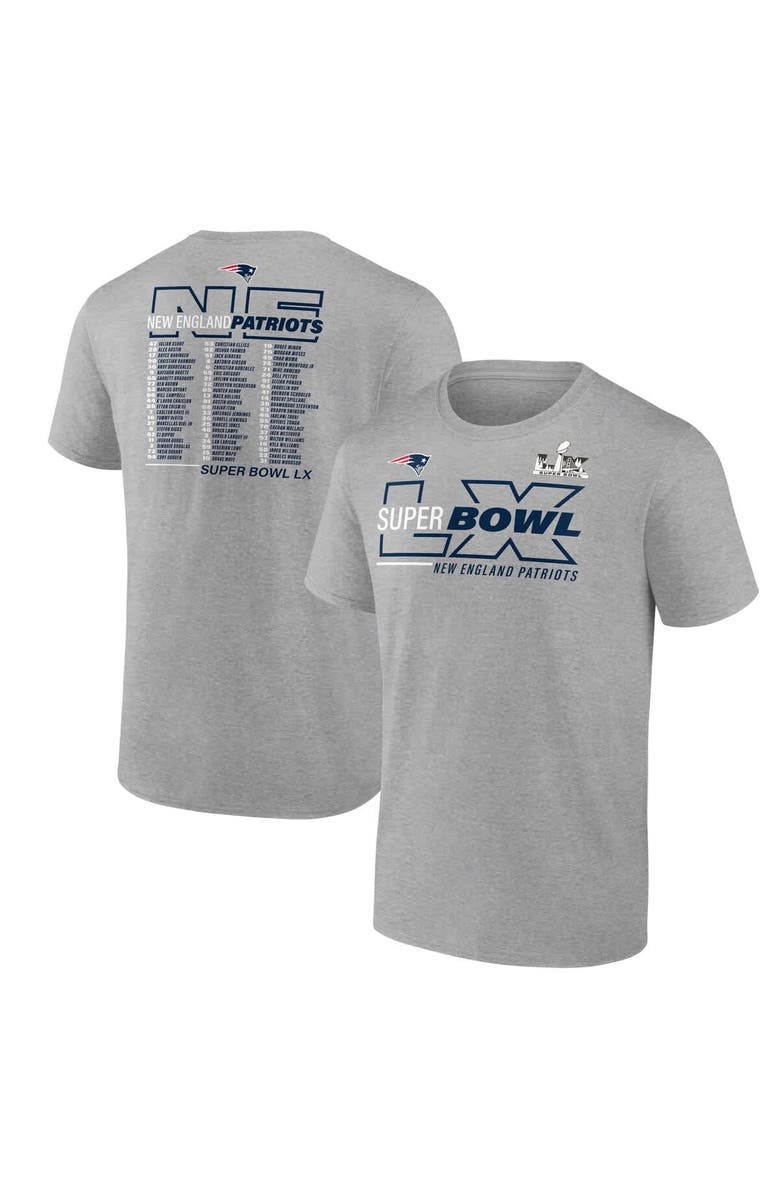 FANATICS Men's Fanatics  Heather Gray New England Patriots Super Bowl LX Roster T-Shirt, Main, color, Heather Gray