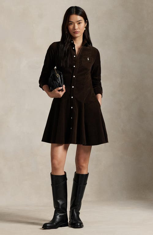 Polo Ralph Lauren Long Sleeve Corduroy Shirtdress In Black