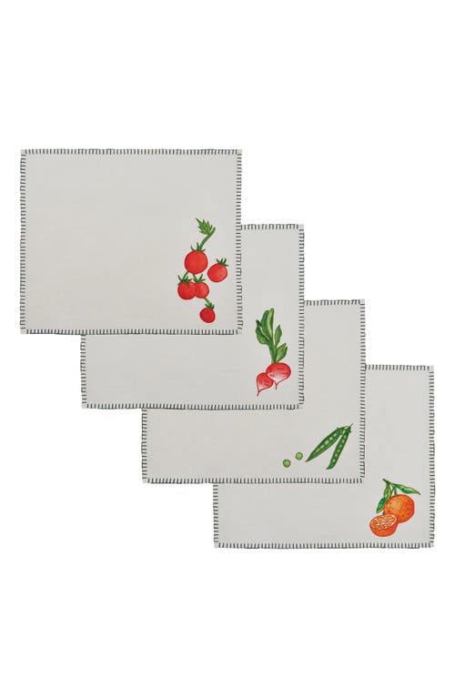 Misette Set Of 4 Assorted Embroidered Placemats In Green