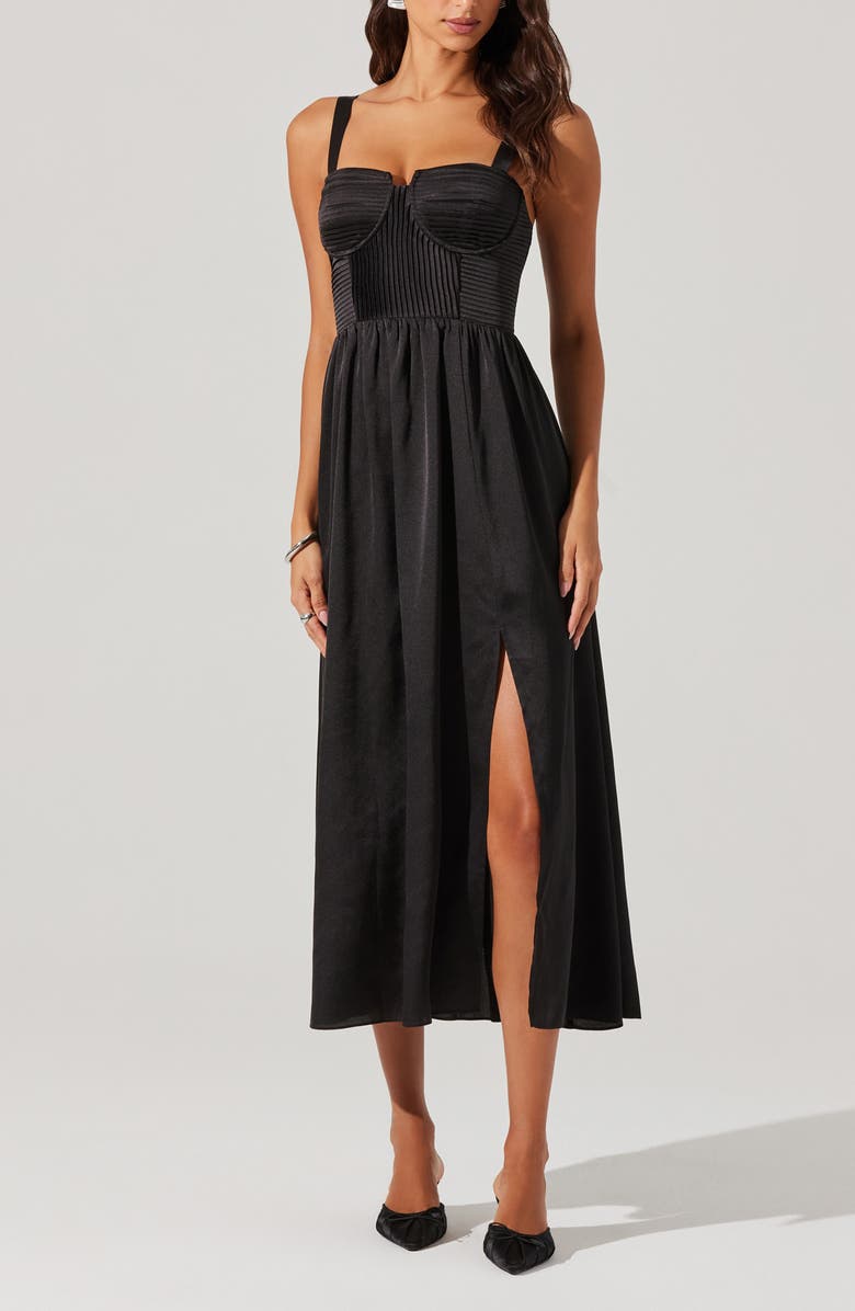 ASTR the Label Pleated Bustier Midi Dress, Alternate, color, Black