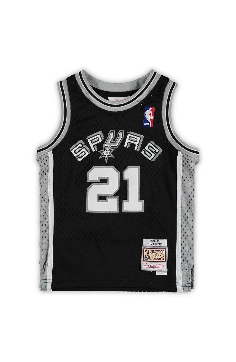 Mitchell & Ness Preschool Mitchell & Ness Tim Duncan Black San Antonio Spurs 1998/99 Hardwood Classics Throwback Team Jersey, Alternate, color,