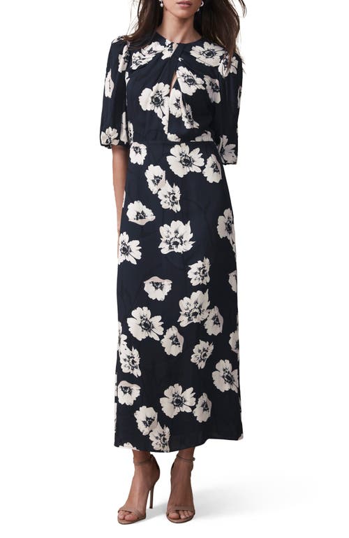 Mint Velvet Garden-print Midi Dress In Black