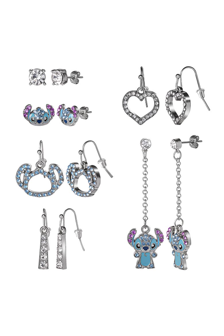 Silver-Plated Stitch Earrings Set - 6 Pairs, Main, color, Silver, blue