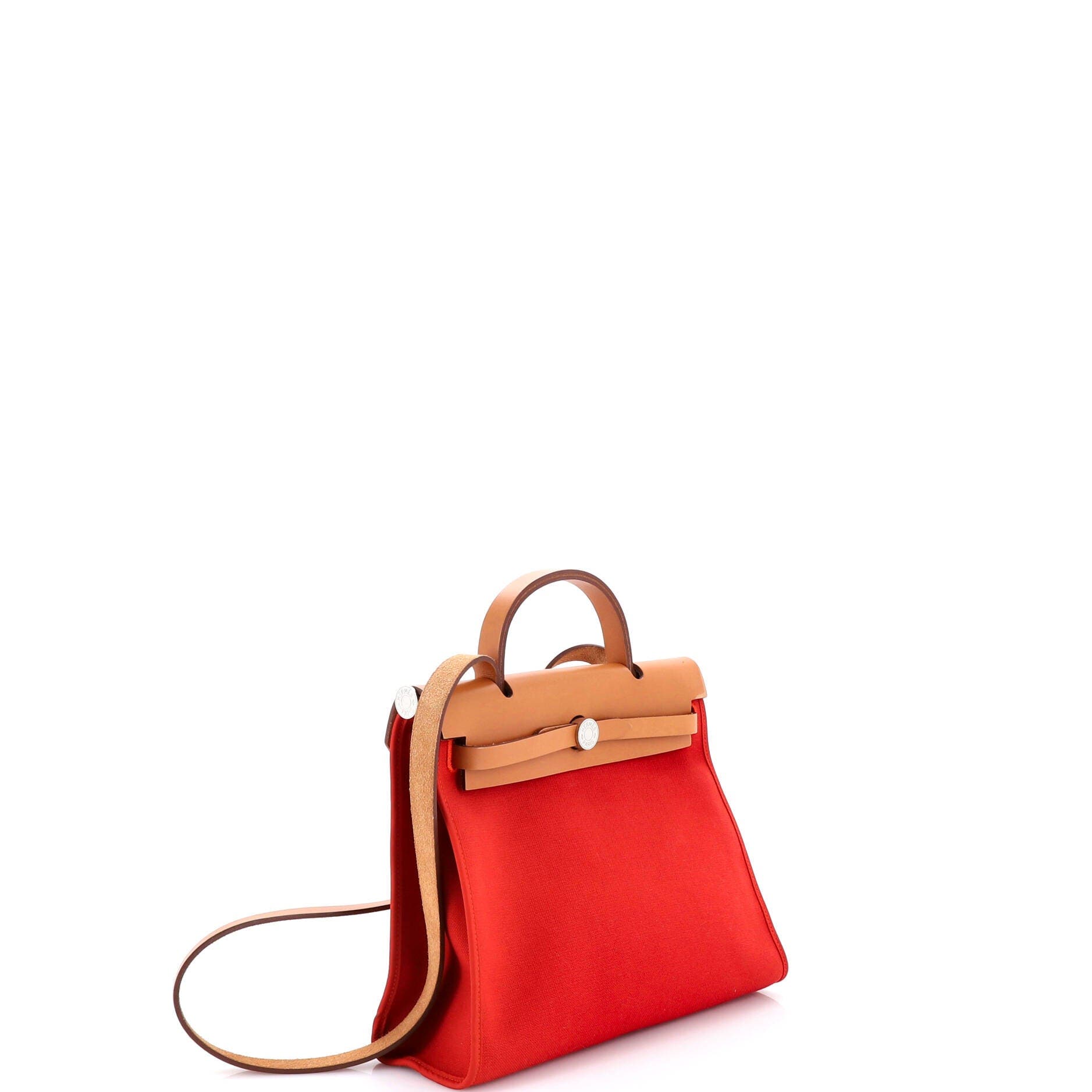 Pre-Owned Hermes Herbag Zip Leather and Toile 31, Alternate, color, Rouge Tomate