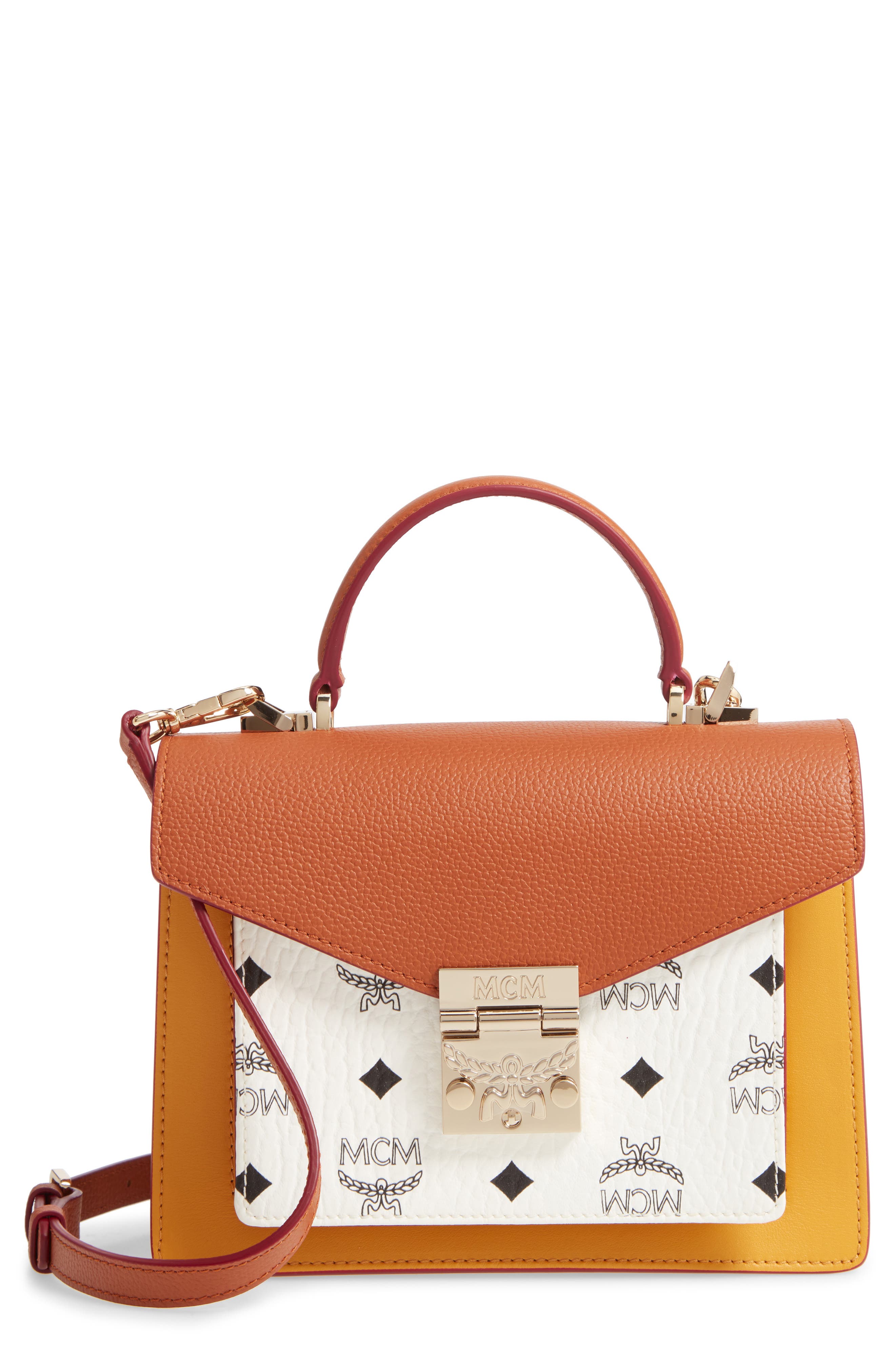 MCM Patricia Visetos Coated Canvas & Leather Block Satchel, Main, color, 