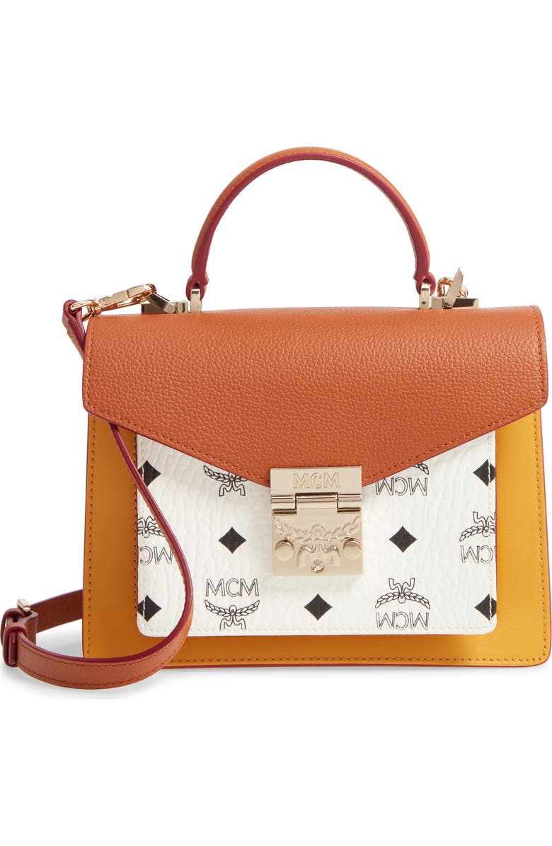 MCM Patricia Visetos Coated Canvas & Leather Block Satchel, Main, color,