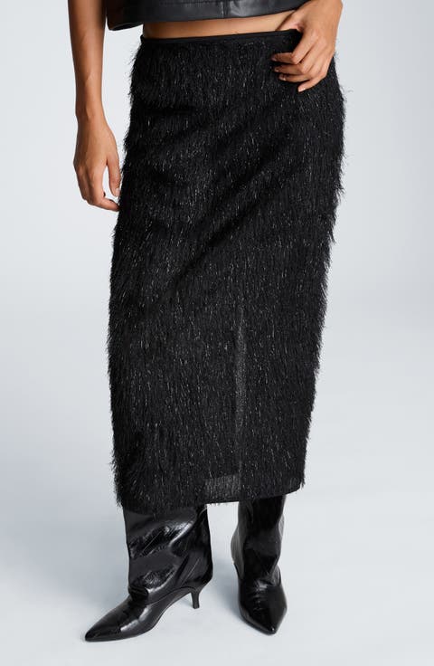Fringe Metallic Lurex Midi Skirt