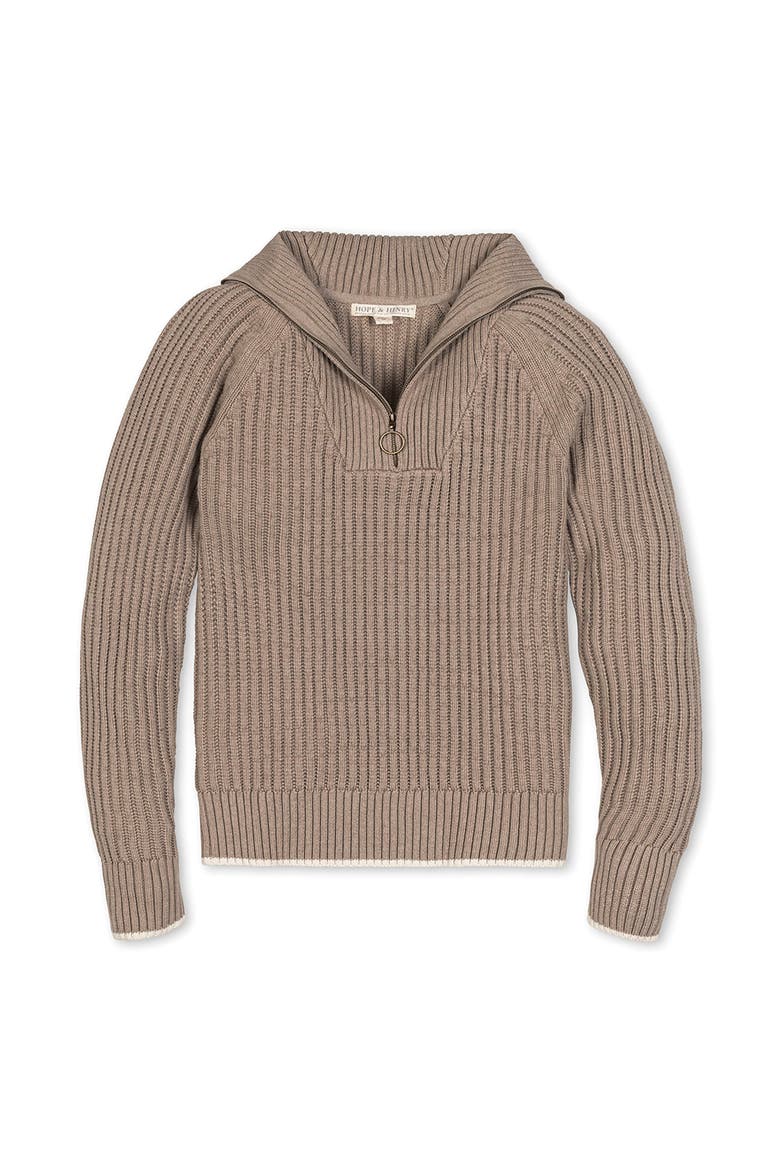Organic Raglan Half Zip Sweater, Alternate, color, Taupe Heather