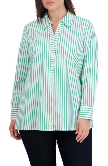 Foxcroft Sophia Stripe Three-quarter Sleeve Stretch Button-up Shirt